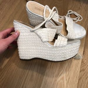 White crochet Schutz wedges